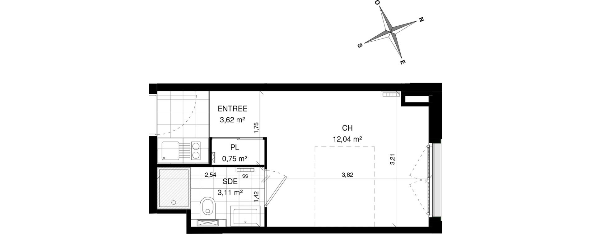 Appartement T1 de 19,52 m2 &agrave; Villeneuve-D'Ascq La maillerie