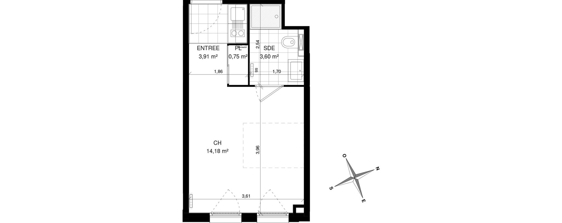 Appartement T1 de 22,44 m2 &agrave; Villeneuve-D'Ascq La maillerie
