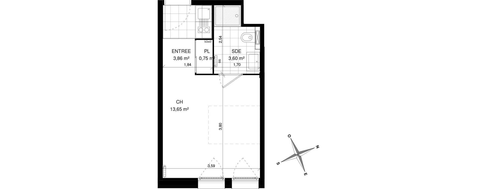 Appartement T1 de 21,86 m2 &agrave; Villeneuve-D'Ascq La maillerie