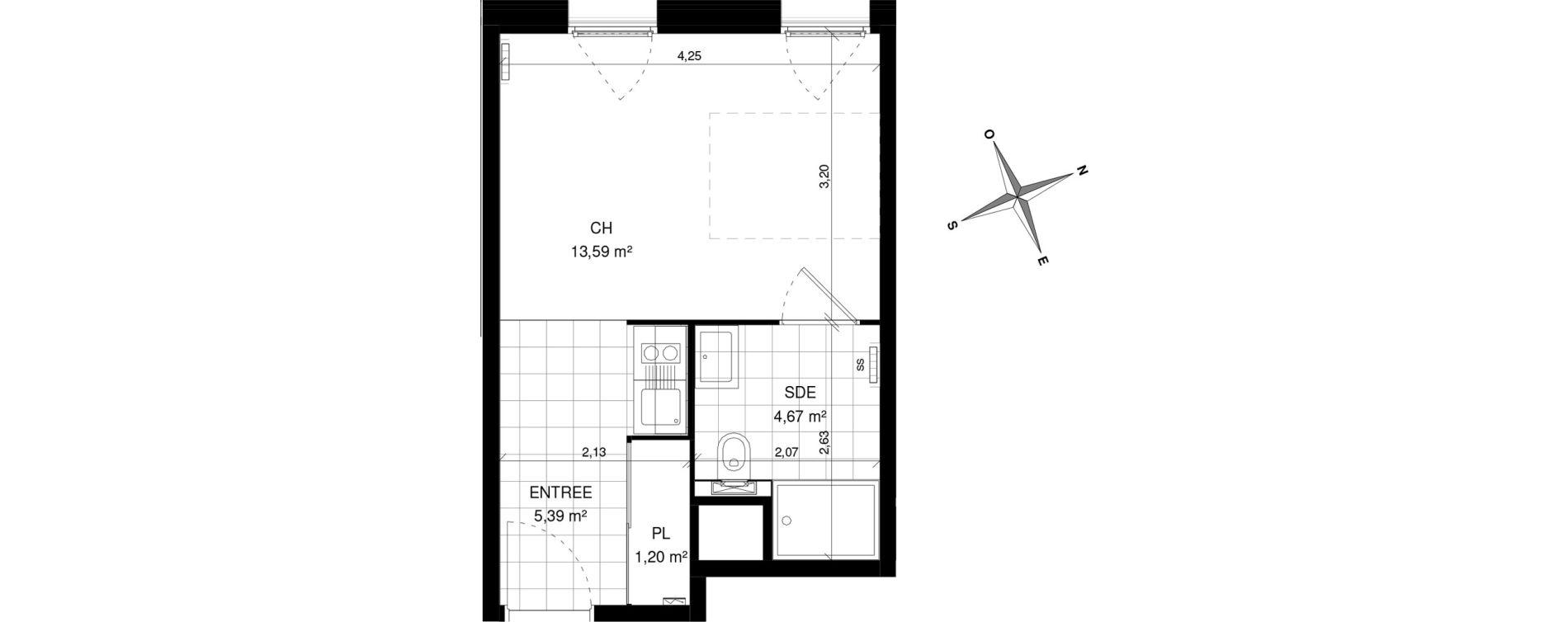 Appartement T1 de 24,85 m2 &agrave; Villeneuve-D'Ascq La maillerie