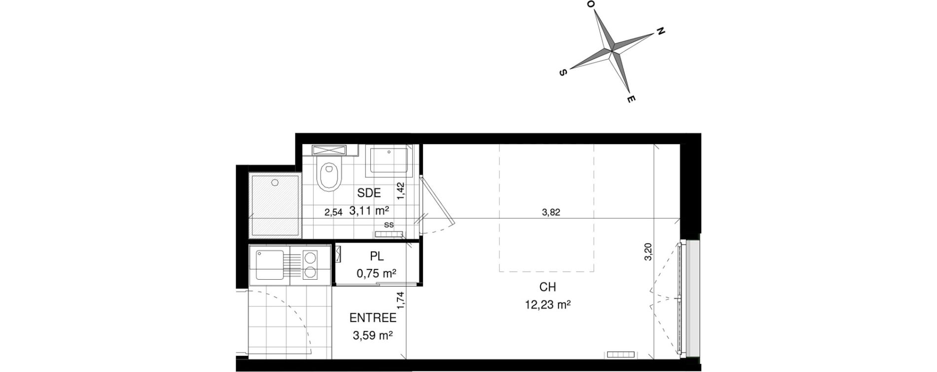 Appartement T1 de 19,68 m2 &agrave; Villeneuve-D'Ascq La maillerie