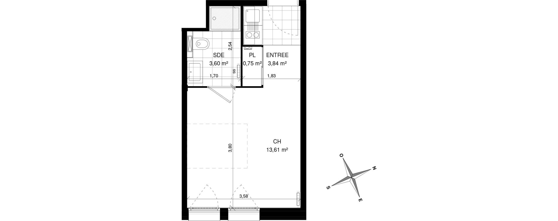 Appartement T1 de 21,80 m2 &agrave; Villeneuve-D'Ascq La maillerie