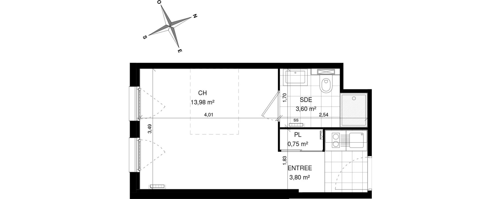Appartement T1 de 22,13 m2 &agrave; Villeneuve-D'Ascq La maillerie