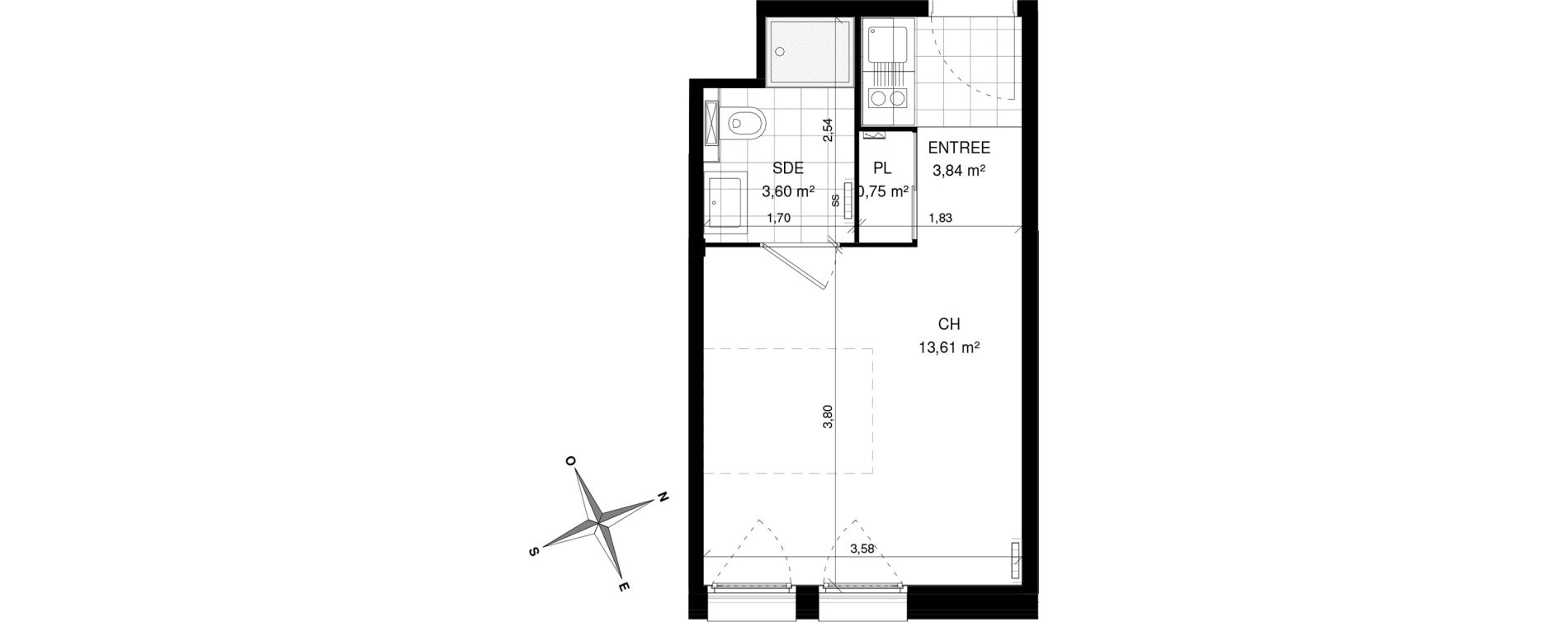 Appartement T1 de 21,80 m2 &agrave; Villeneuve-D'Ascq La maillerie