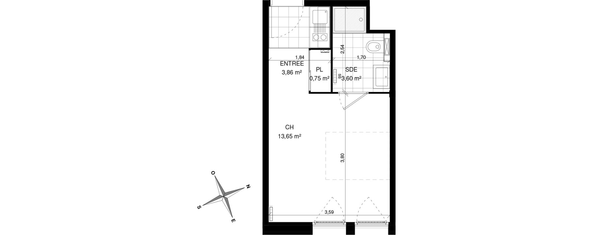 Appartement T1 de 21,86 m2 &agrave; Villeneuve-D'Ascq La maillerie