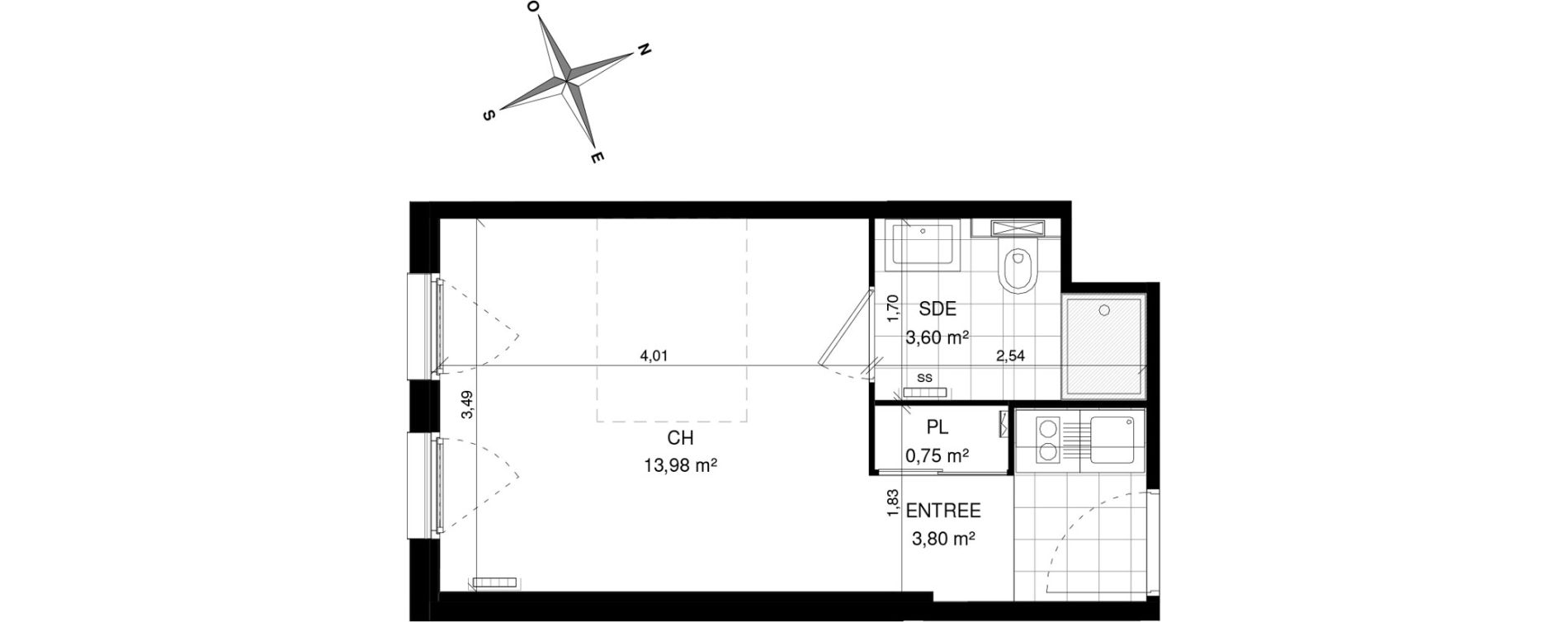 Appartement T1 de 22,13 m2 &agrave; Villeneuve-D'Ascq La maillerie