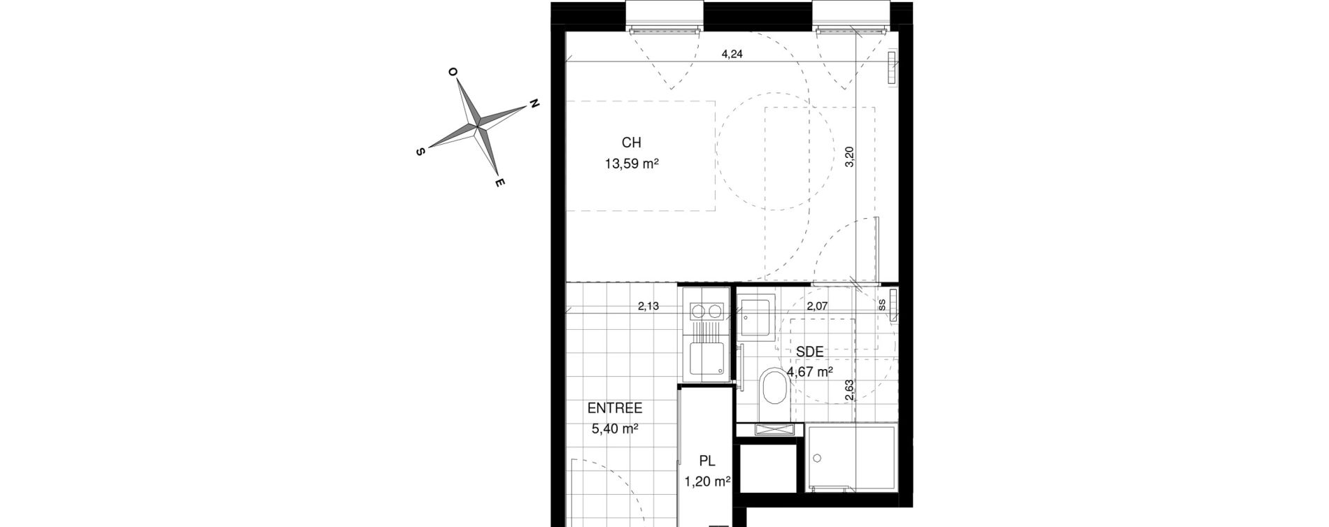 Appartement T1 de 24,86 m2 &agrave; Villeneuve-D'Ascq La maillerie