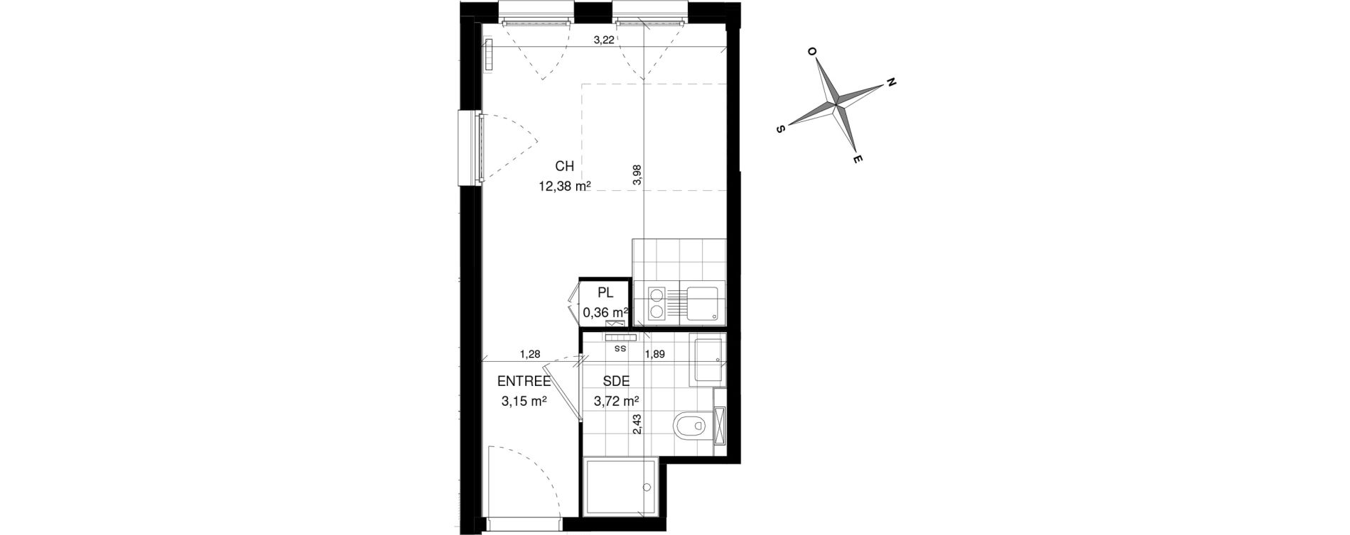 Appartement T1 de 19,61 m2 &agrave; Villeneuve-D'Ascq La maillerie