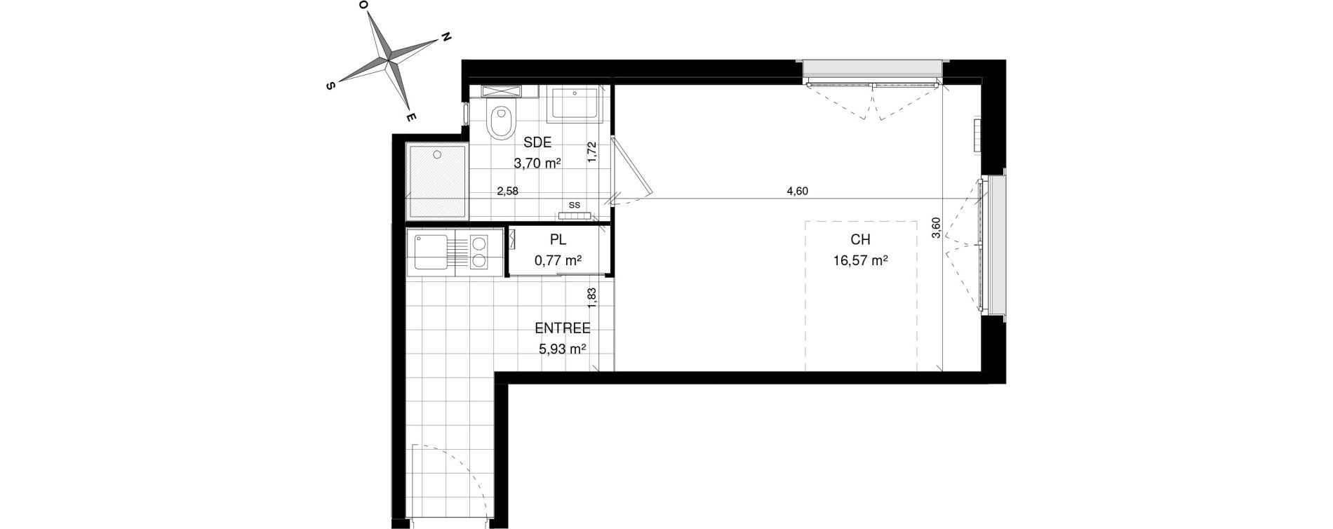 Appartement T1 de 26,97 m2 &agrave; Villeneuve-D'Ascq La maillerie