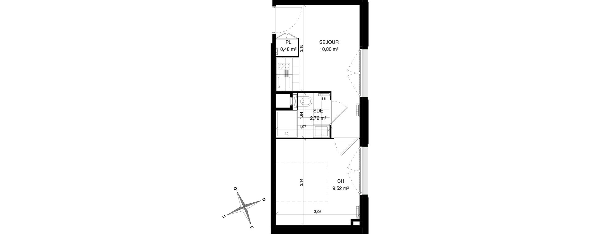 Appartement T2 de 23,52 m2 &agrave; Villeneuve-D'Ascq La maillerie