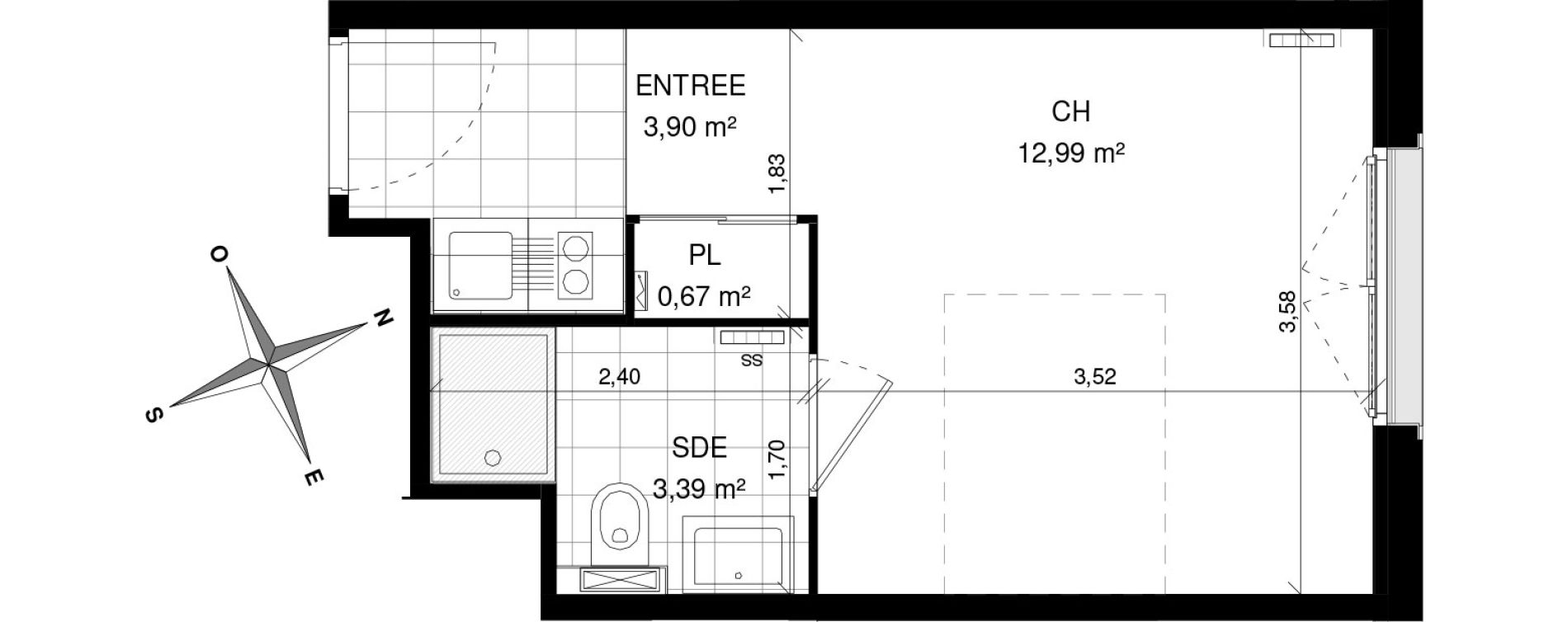 Appartement T1 de 20,95 m2 &agrave; Villeneuve-D'Ascq La maillerie