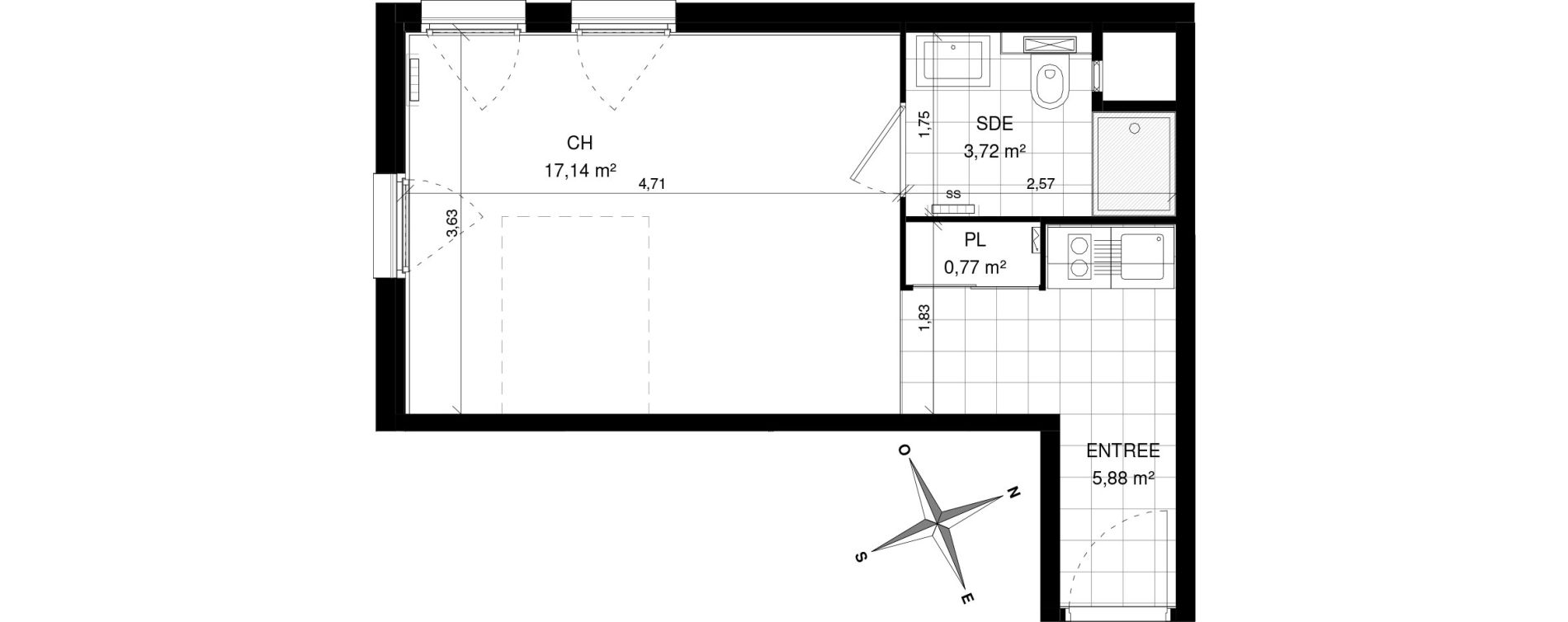 Appartement T1 de 27,51 m2 &agrave; Villeneuve-D'Ascq La maillerie
