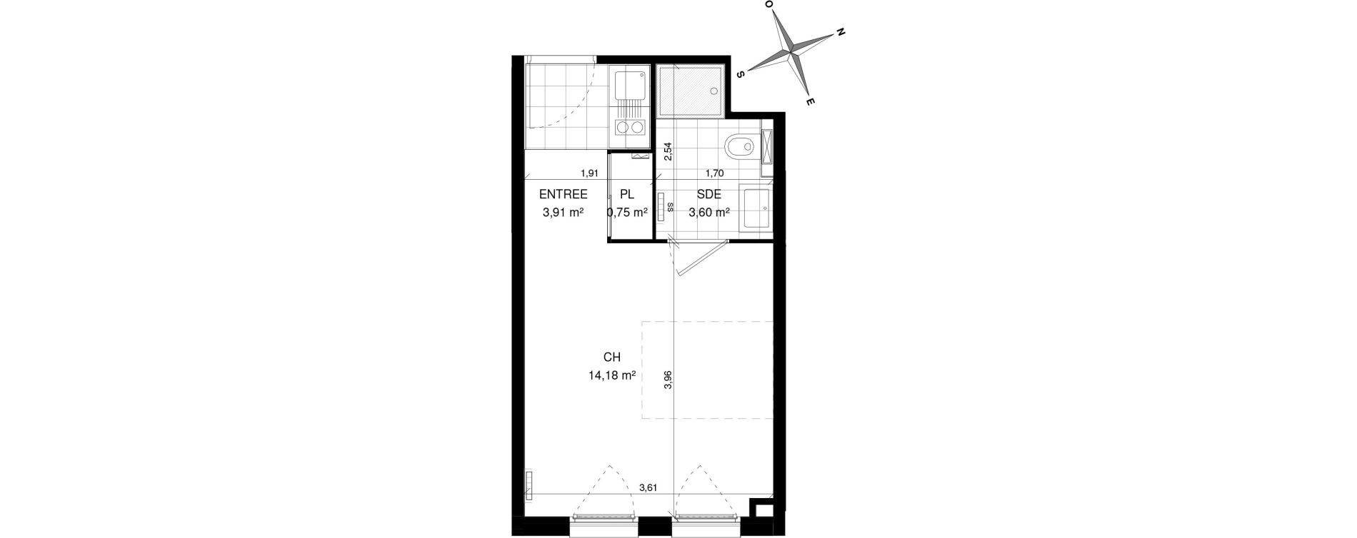Appartement T1 de 22,44 m2 &agrave; Villeneuve-D'Ascq La maillerie