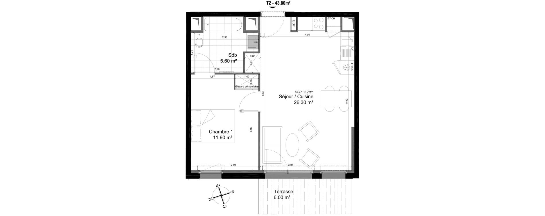 Appartement T2 de 43,80 m2 &agrave; Villeneuve-D'Ascq Triolo