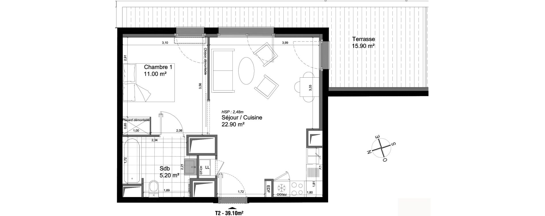 Appartement T2 de 39,10 m2 &agrave; Villeneuve-D'Ascq Triolo