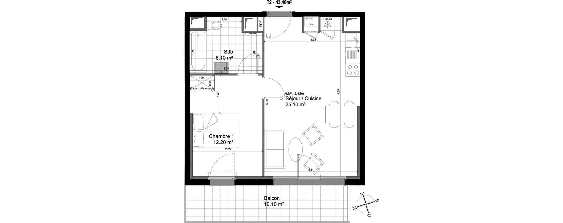 Appartement T2 de 43,40 m2 &agrave; Villeneuve-D'Ascq Triolo