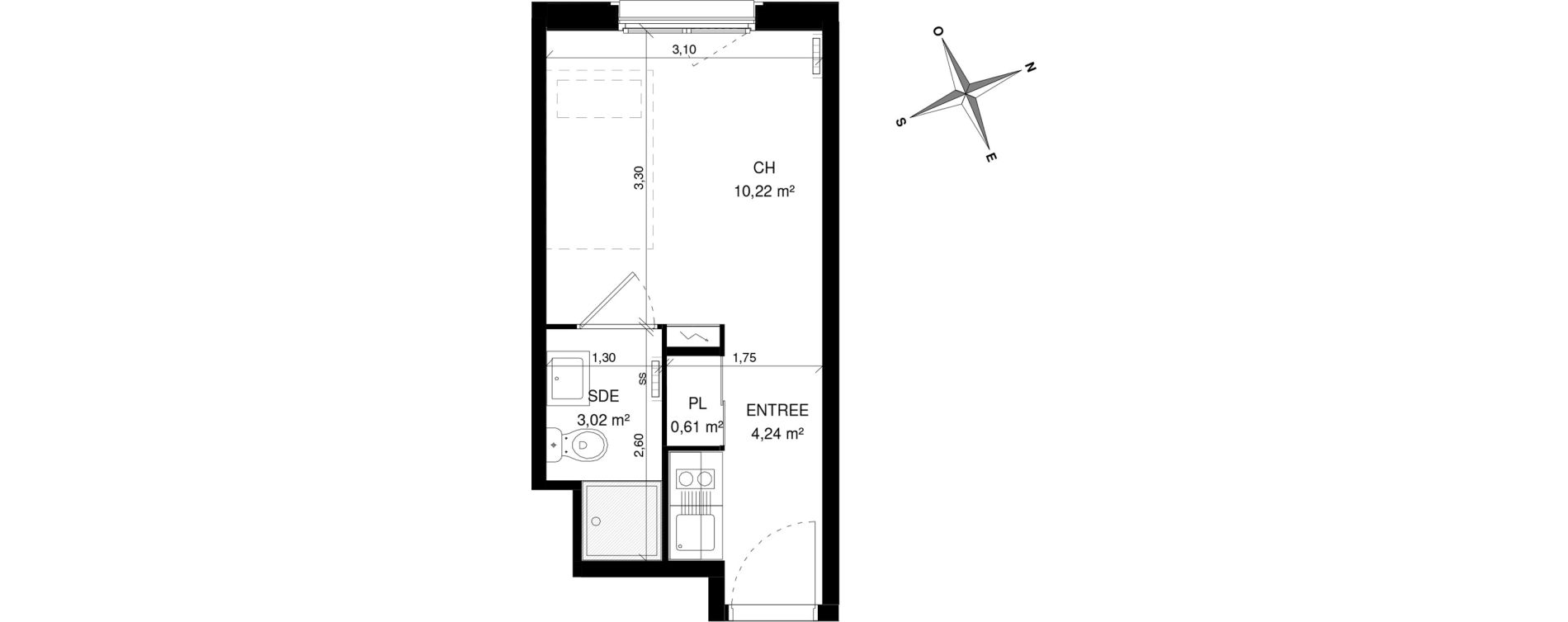 Appartement T1 de 18,09 m2 &agrave; Villeneuve-D'Ascq La maillerie