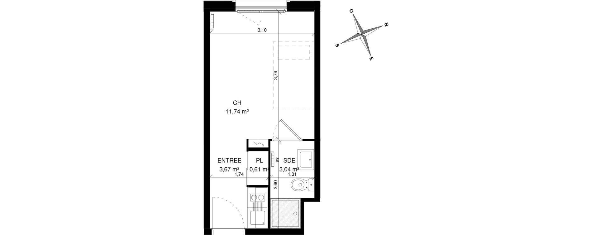 Appartement T1 de 19,06 m2 &agrave; Villeneuve-D'Ascq La maillerie