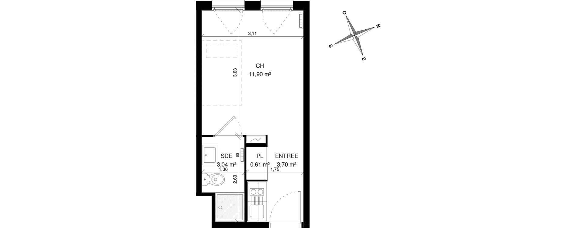 Appartement T1 de 19,25 m2 &agrave; Villeneuve-D'Ascq La maillerie