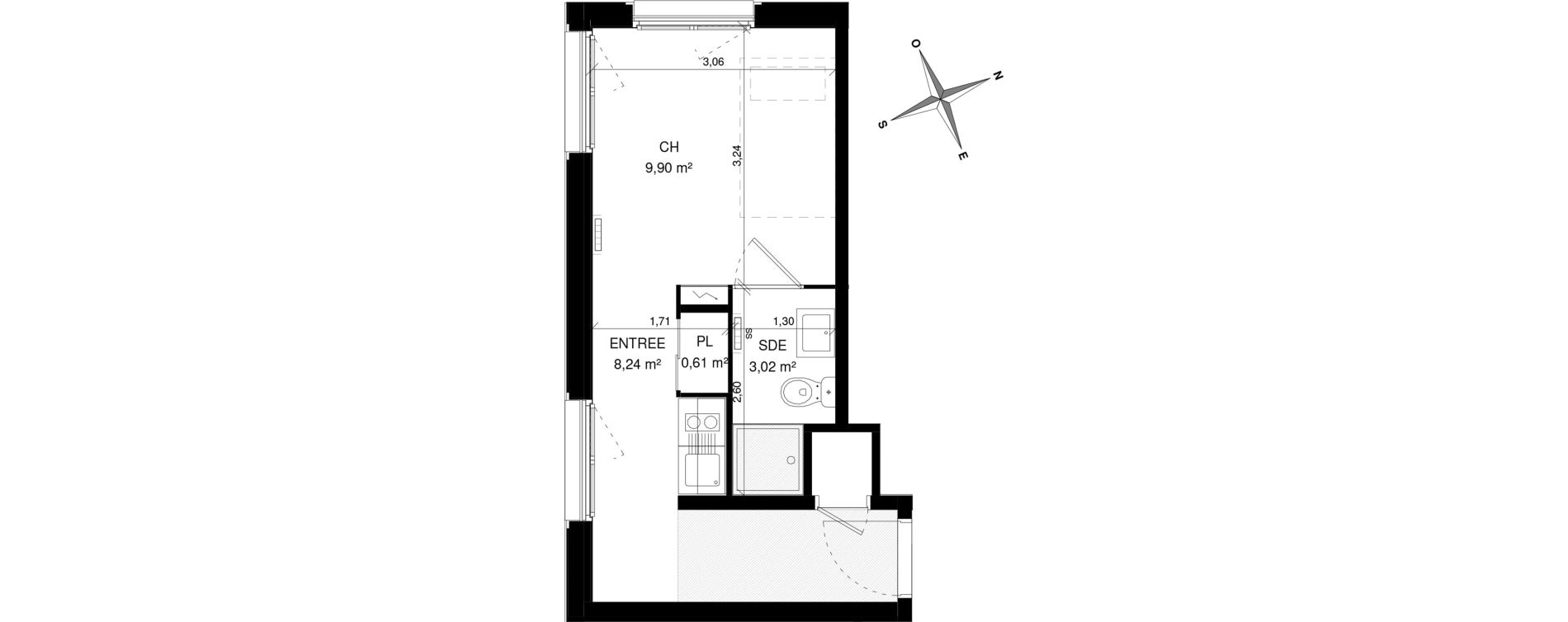 Appartement T1 de 21,77 m2 &agrave; Villeneuve-D'Ascq La maillerie