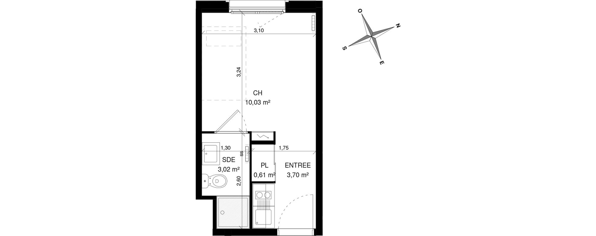 Appartement T1 de 17,36 m2 &agrave; Villeneuve-D'Ascq La maillerie