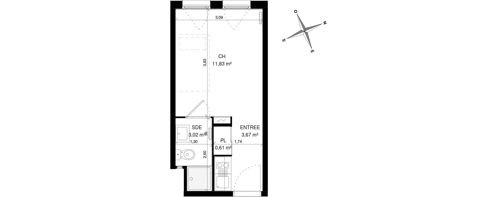 Appartement T1 de 19,13 m2 &agrave; Villeneuve-D'Ascq La maillerie
