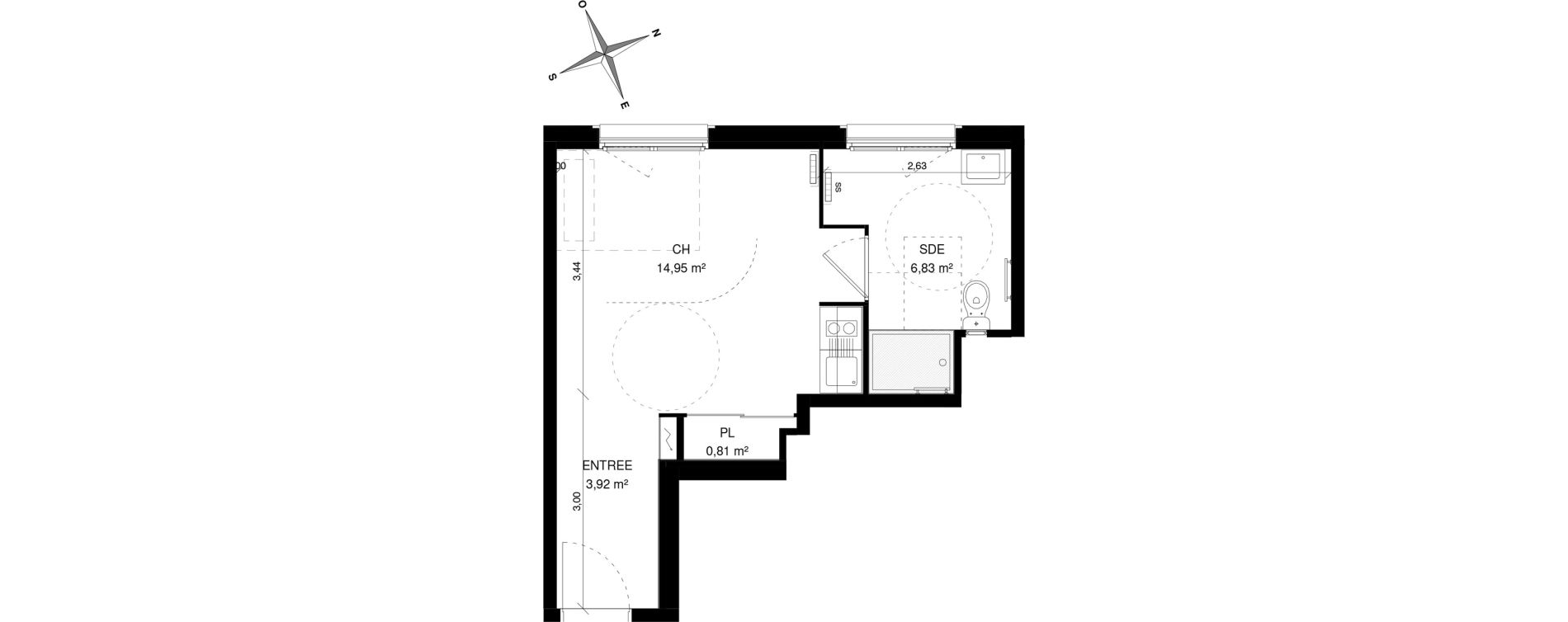 Appartement T1 de 26,51 m2 &agrave; Villeneuve-D'Ascq La maillerie