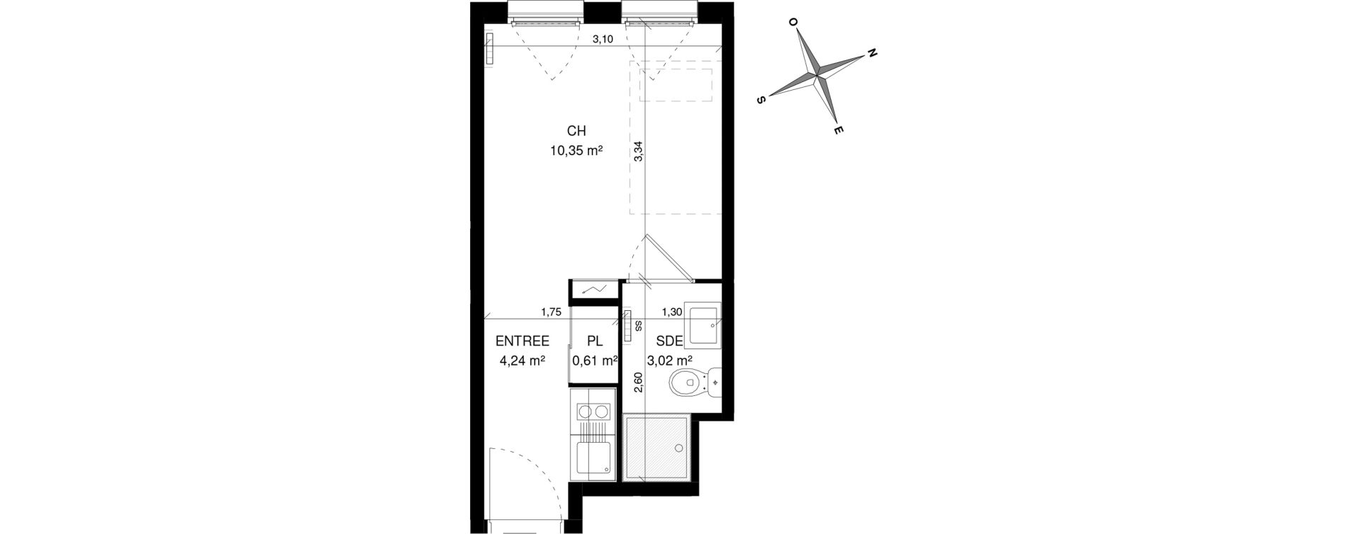 Appartement T1 de 18,22 m2 &agrave; Villeneuve-D'Ascq La maillerie