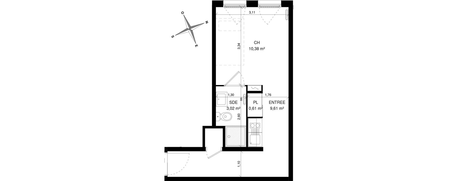 Appartement T1 de 23,62 m2 &agrave; Villeneuve-D'Ascq La maillerie