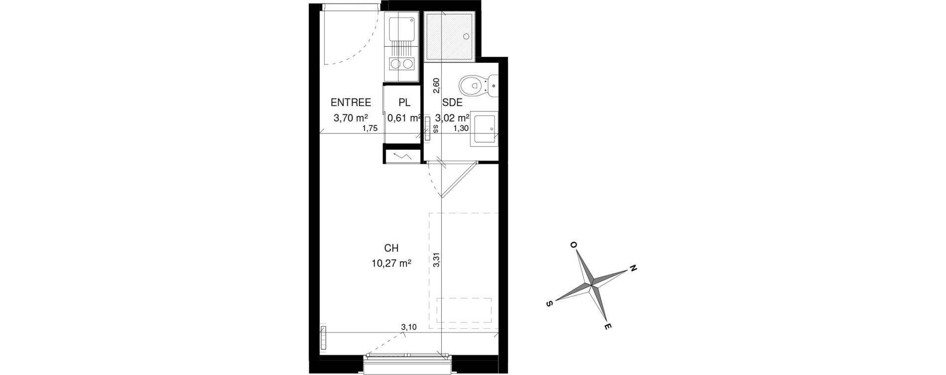 Appartement T1 de 17,60 m2 &agrave; Villeneuve-D'Ascq La maillerie