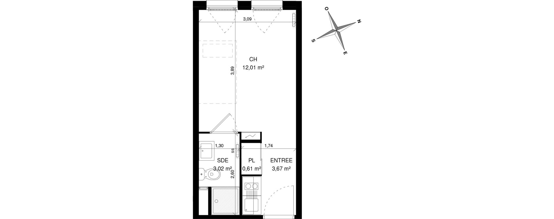 Appartement T1 de 19,31 m2 &agrave; Villeneuve-D'Ascq La maillerie