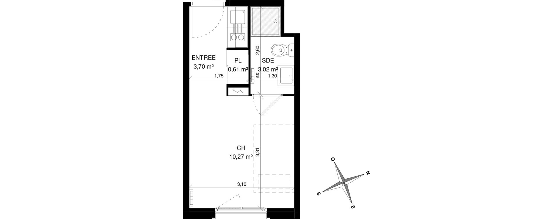 Appartement T1 de 17,60 m2 &agrave; Villeneuve-D'Ascq La maillerie
