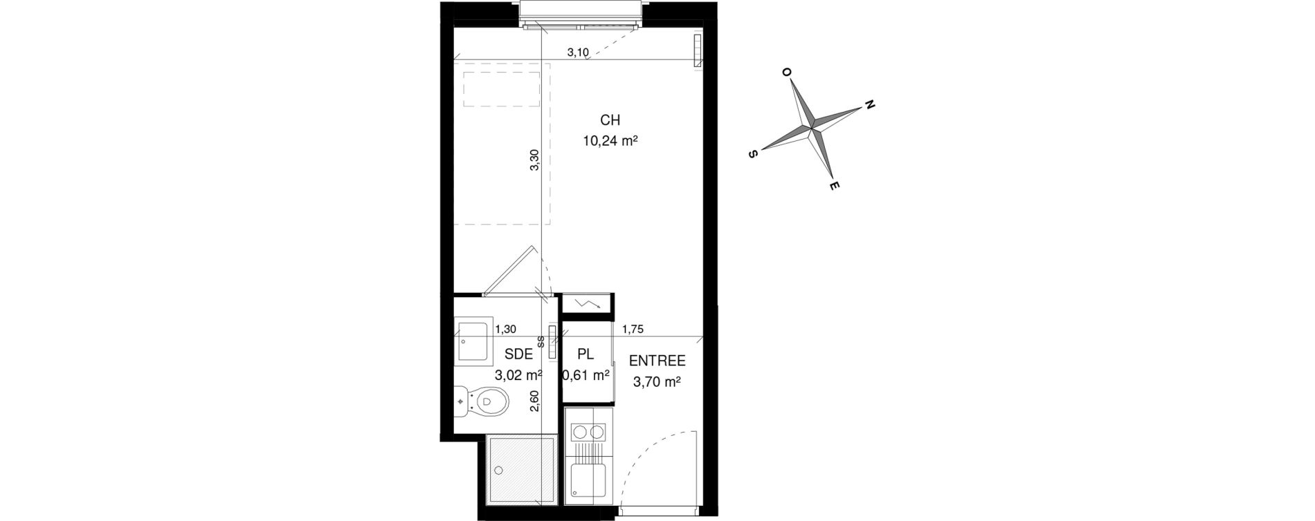 Appartement T1 de 17,57 m2 &agrave; Villeneuve-D'Ascq La maillerie