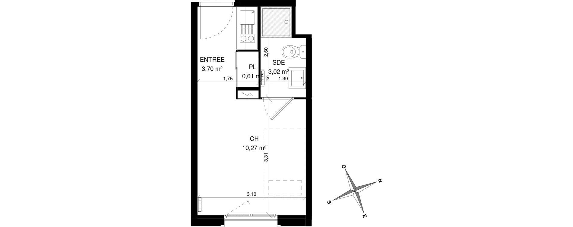 Appartement T1 de 17,60 m2 &agrave; Villeneuve-D'Ascq La maillerie