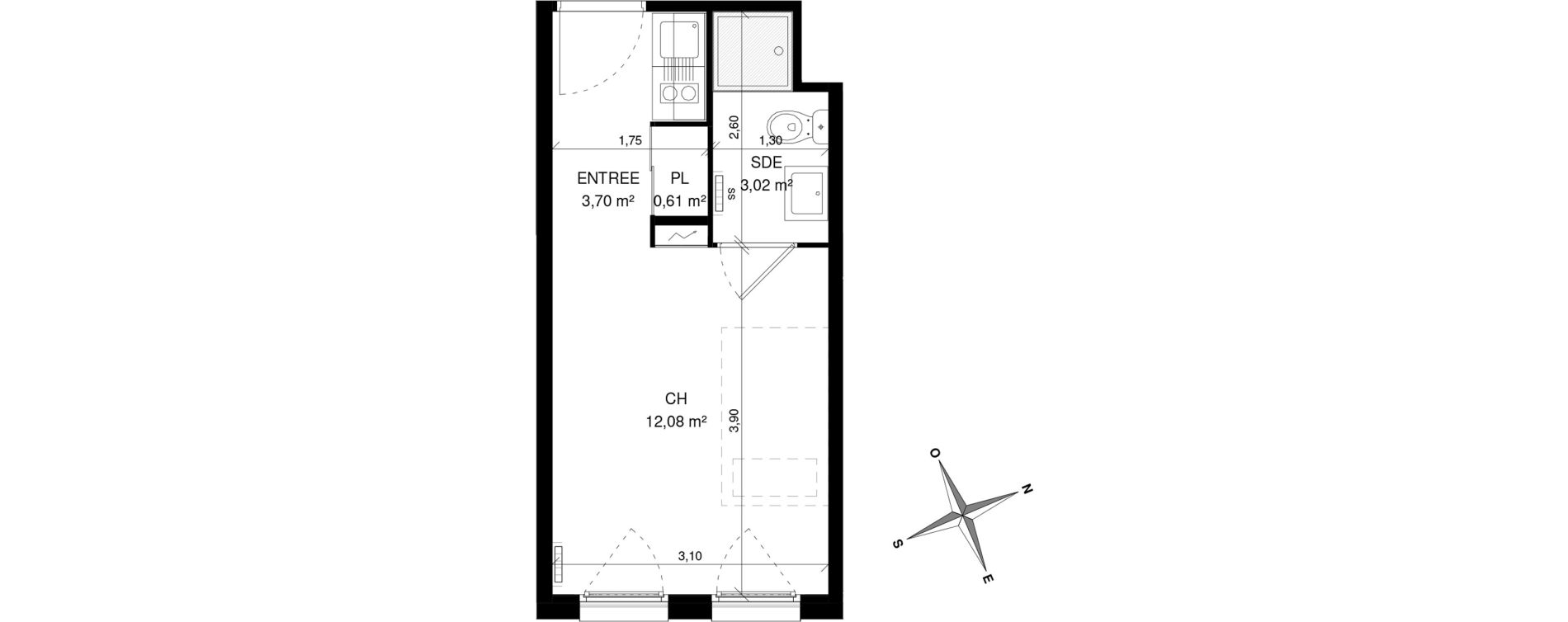 Appartement T1 de 19,41 m2 &agrave; Villeneuve-D'Ascq La maillerie