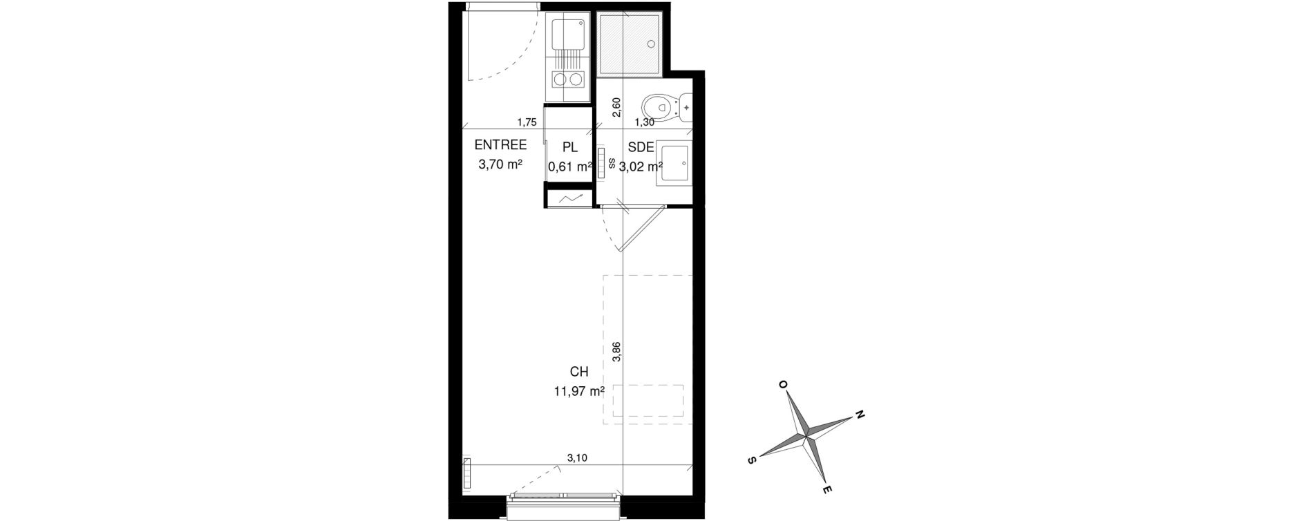 Appartement T1 de 19,30 m2 &agrave; Villeneuve-D'Ascq La maillerie