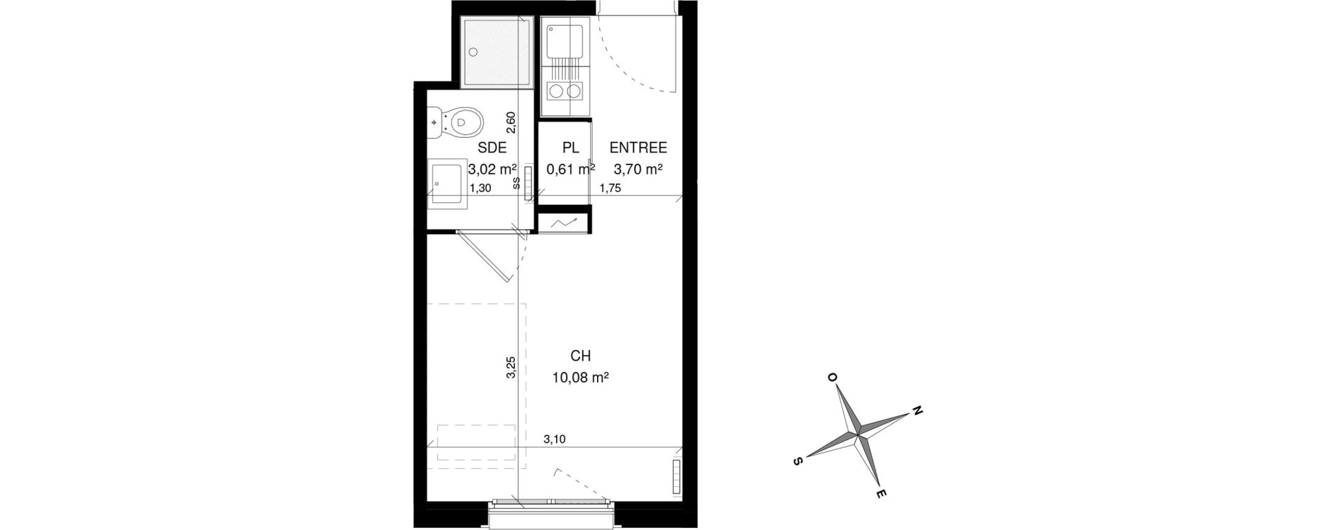 Appartement T1 de 17,41 m2 &agrave; Villeneuve-D'Ascq La maillerie