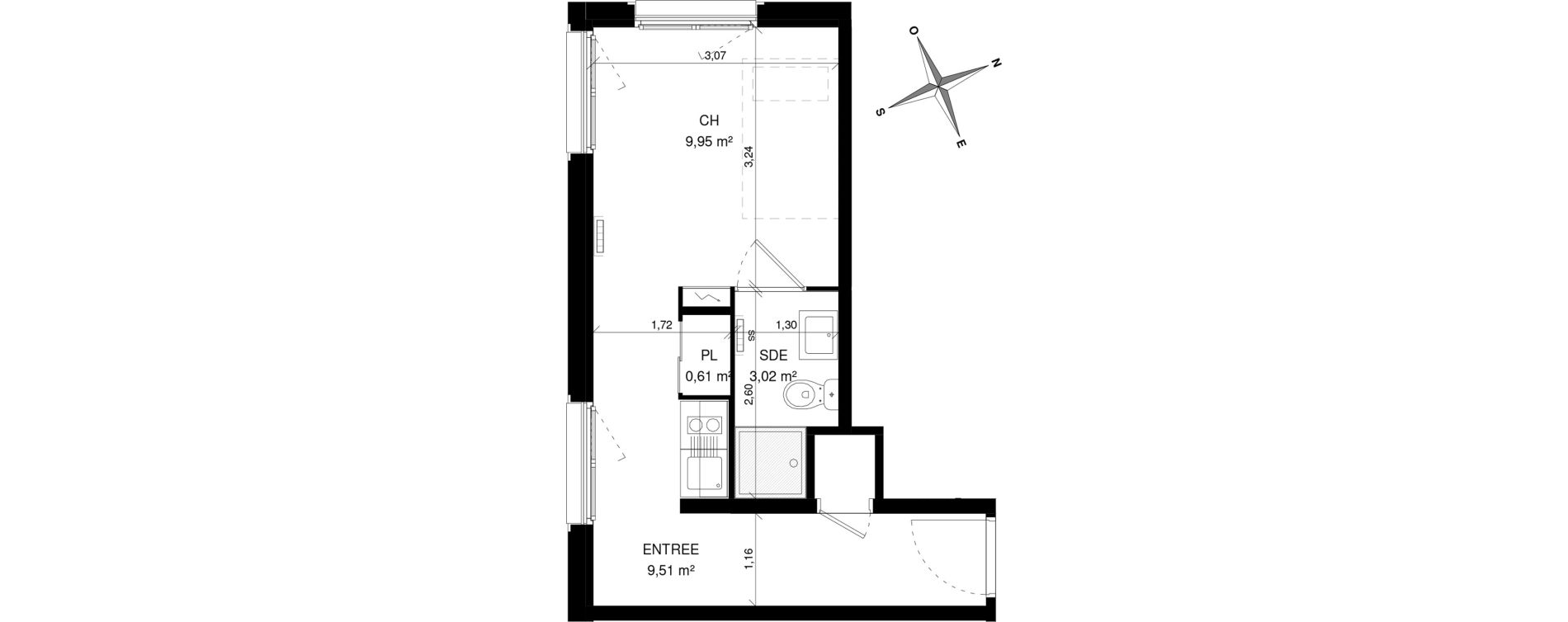 Appartement T1 de 23,09 m2 &agrave; Villeneuve-D'Ascq La maillerie