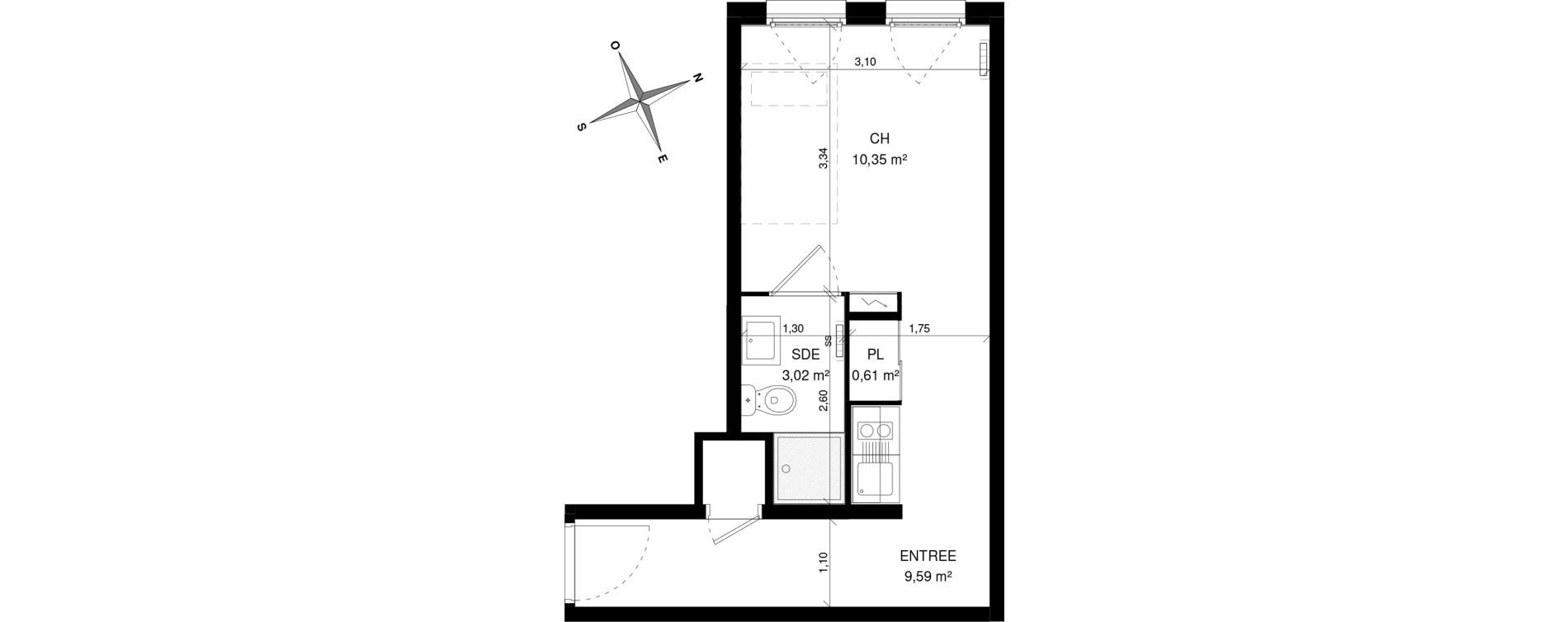 Appartement T1 de 23,57 m2 &agrave; Villeneuve-D'Ascq La maillerie