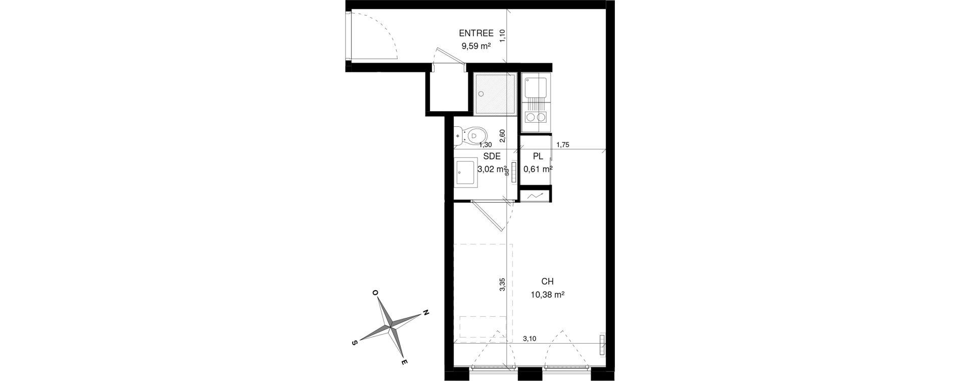 Appartement T1 de 23,60 m2 &agrave; Villeneuve-D'Ascq La maillerie