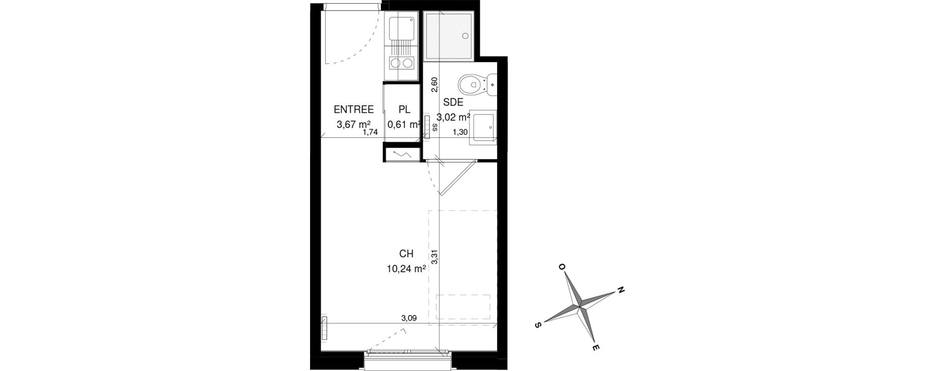 Appartement T1 de 17,54 m2 &agrave; Villeneuve-D'Ascq La maillerie