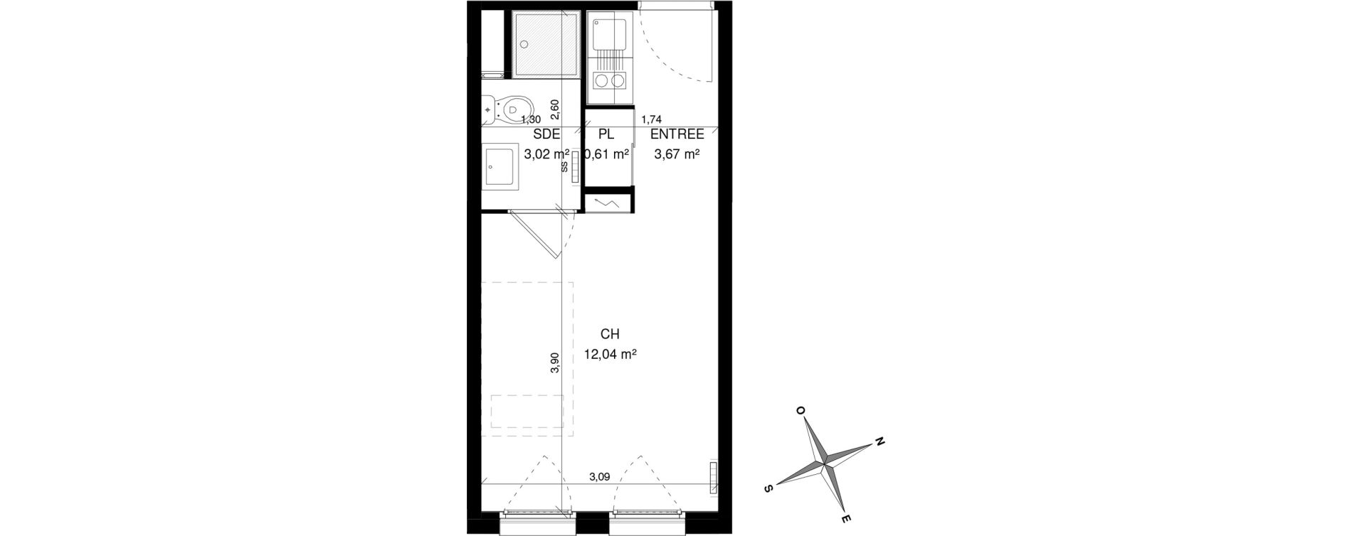Appartement T1 de 19,34 m2 &agrave; Villeneuve-D'Ascq La maillerie