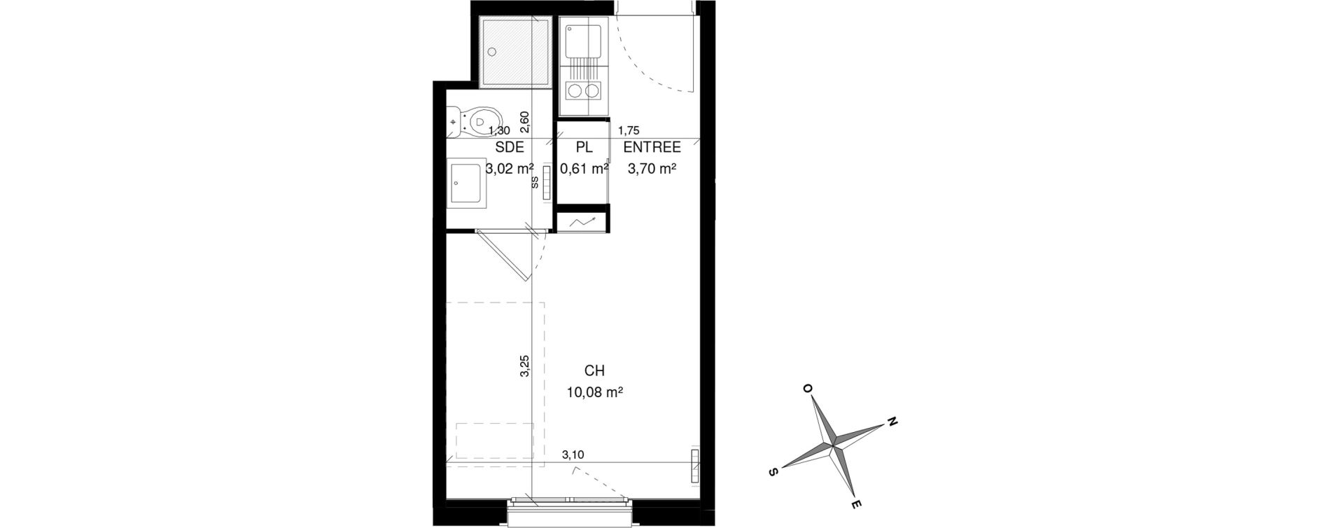 Appartement T1 de 17,41 m2 &agrave; Villeneuve-D'Ascq La maillerie