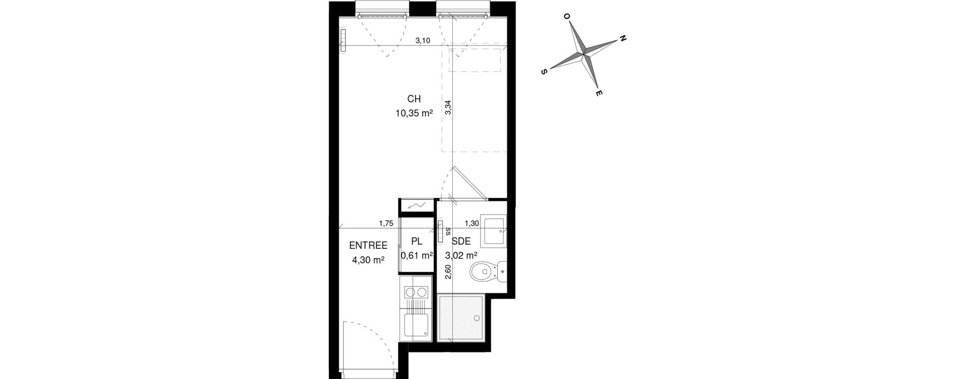 Appartement T1 de 18,28 m2 &agrave; Villeneuve-D'Ascq La maillerie