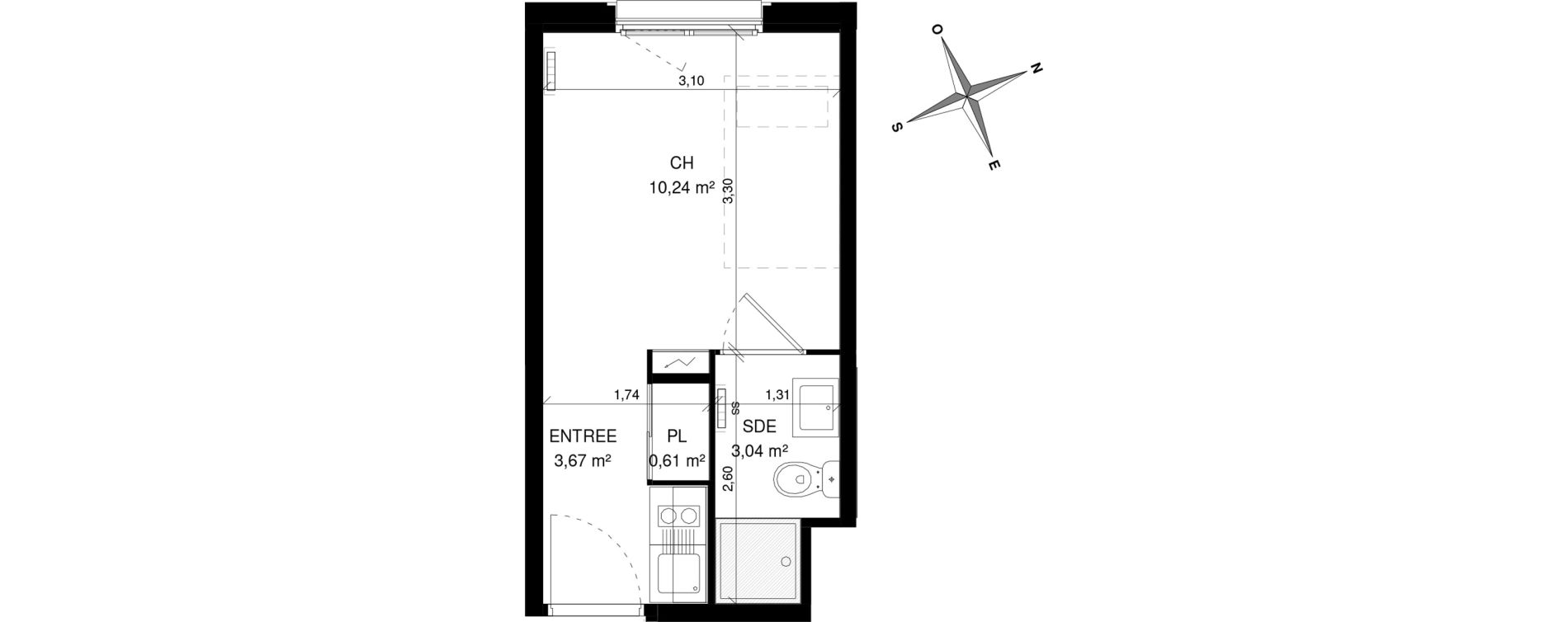 Appartement T1 de 17,56 m2 &agrave; Villeneuve-D'Ascq La maillerie