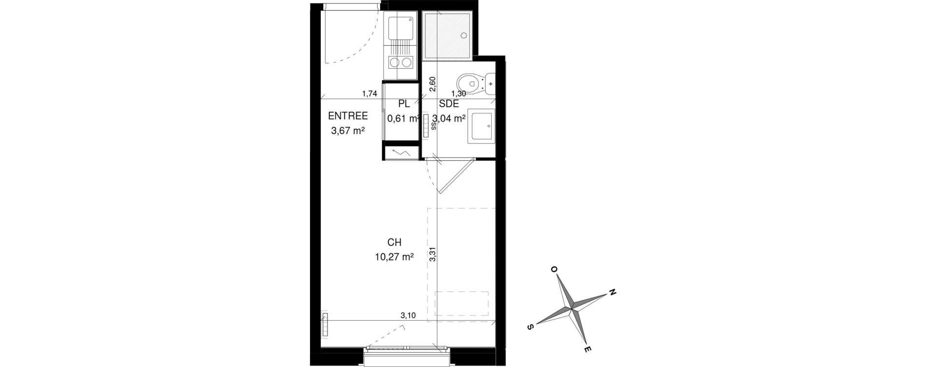 Appartement T1 de 17,59 m2 &agrave; Villeneuve-D'Ascq La maillerie