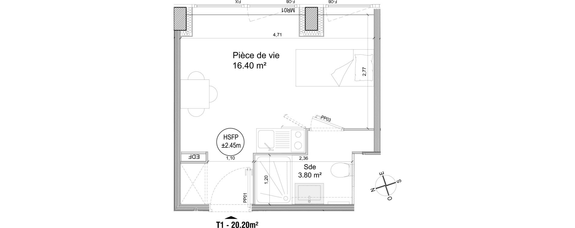 Appartement T1 de 20,20 m2 &agrave; Villeneuve-D'Ascq Triolo