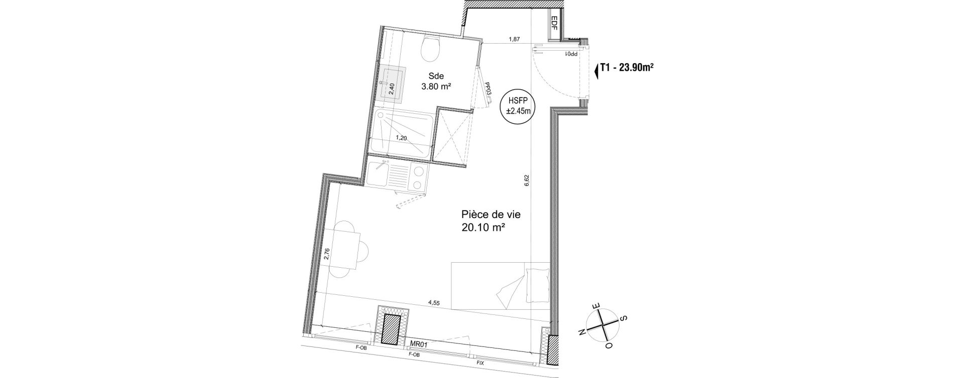 Appartement T1 de 23,90 m2 &agrave; Villeneuve-D'Ascq Triolo