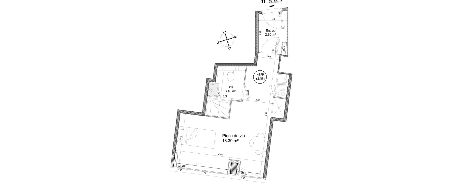 Appartement T1 de 24,50 m2 &agrave; Villeneuve-D'Ascq Triolo