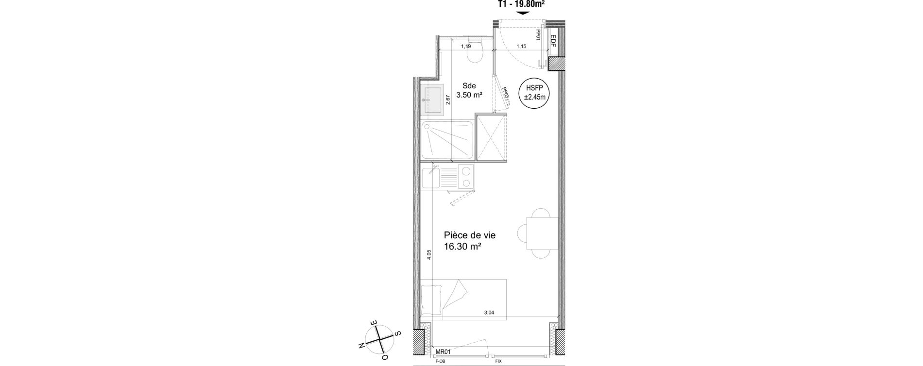 Appartement T1 de 19,80 m2 &agrave; Villeneuve-D'Ascq Triolo